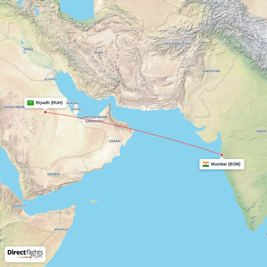 BOM - RUH route map