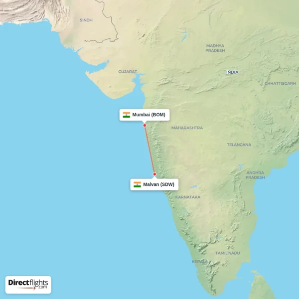 Mumbai - Malvan direct flight map
