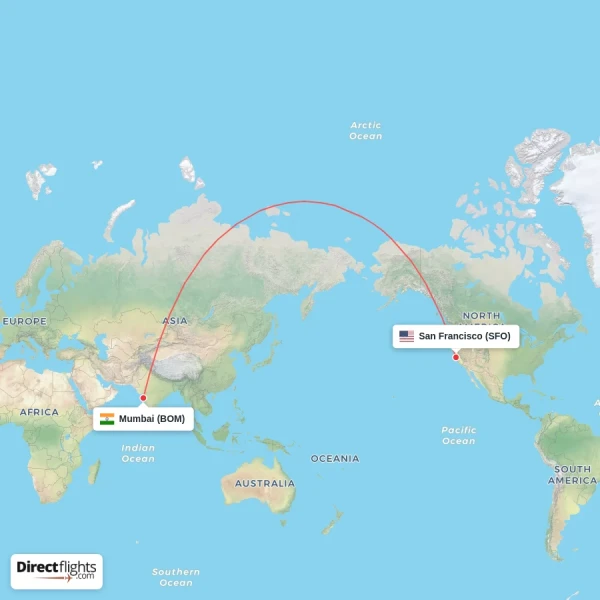 Mumbai - San Francisco direct flight map