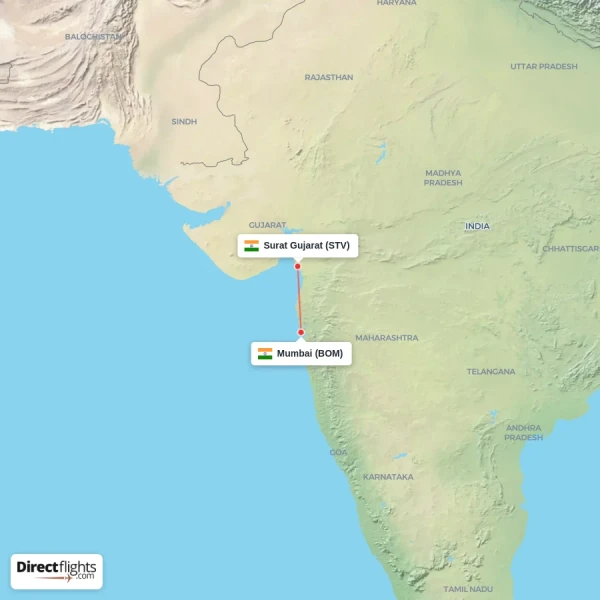 Mumbai - Surat Gujarat direct flight map