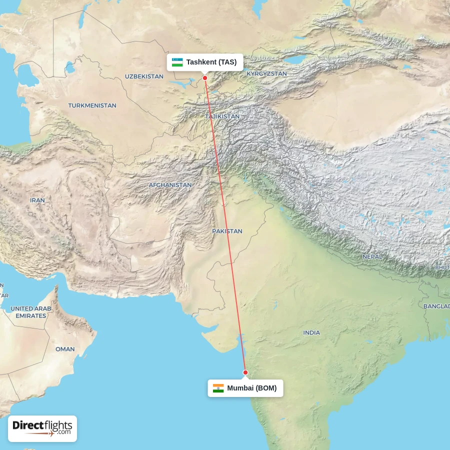 BOM - TAS route map