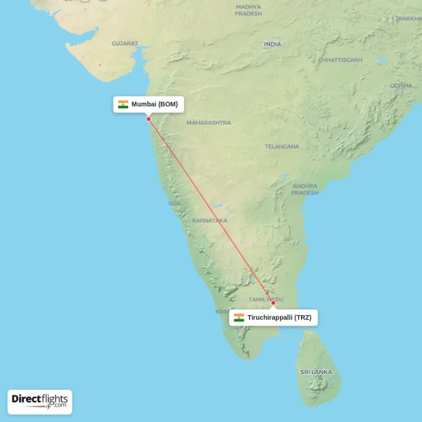 Mumbai - Tiruchirappalli direct flight map