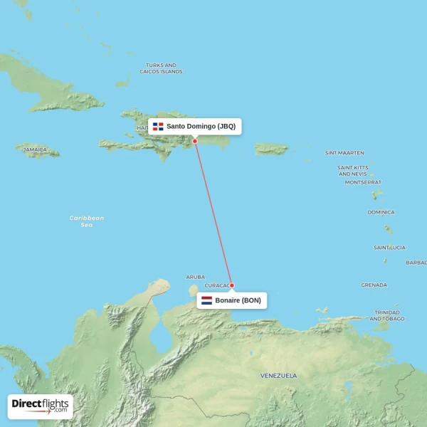 Bonaire - Santo Domingo direct flight map