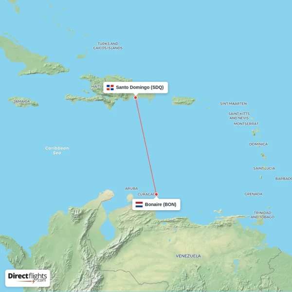 Bonaire - Santo Domingo direct flight map