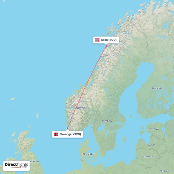 Bodo - Stavanger direct flight map