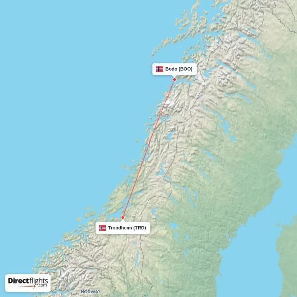 Bodo - Trondheim direct flight map