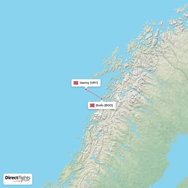 Bodo - Vaeroy direct flight map