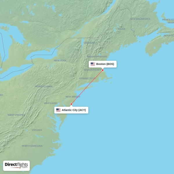 Boston - Atlantic City direct flight map