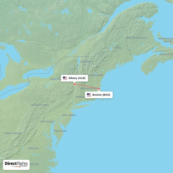 Boston - Albany direct flight map