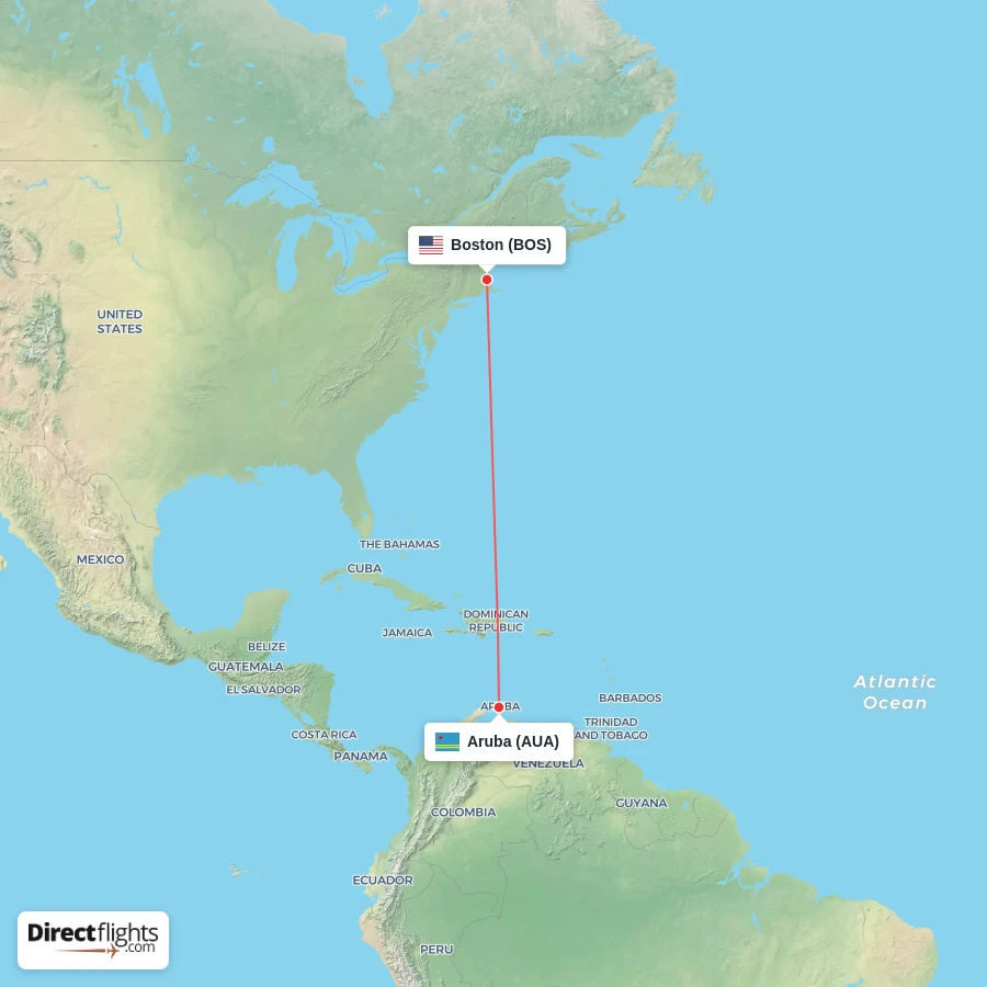BOS - AUA route map