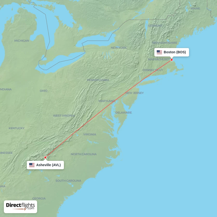 BOS - AVL route map