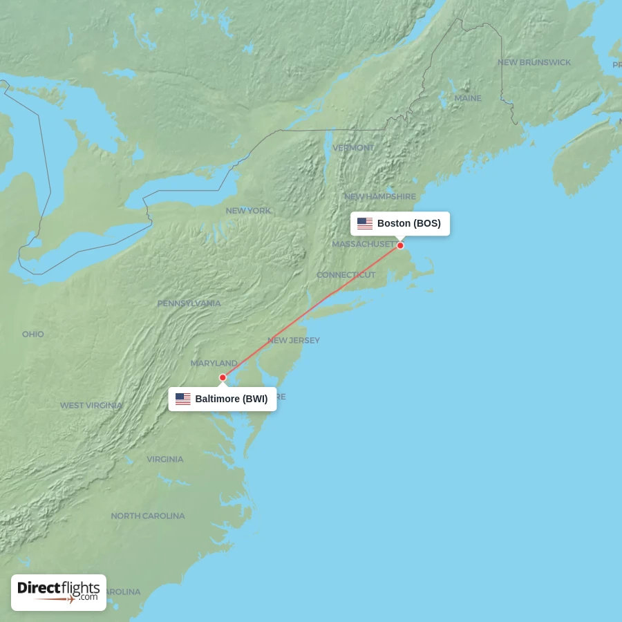 BOS - BWI route map