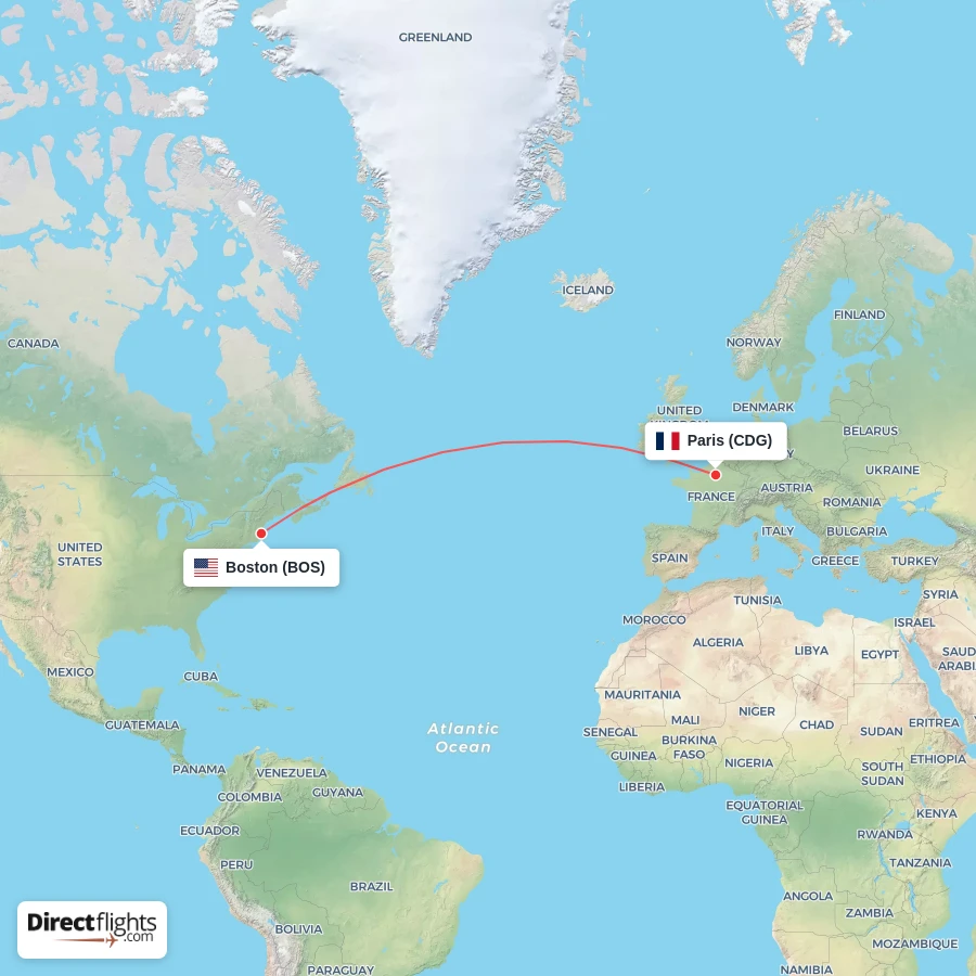 BOS - CDG route map