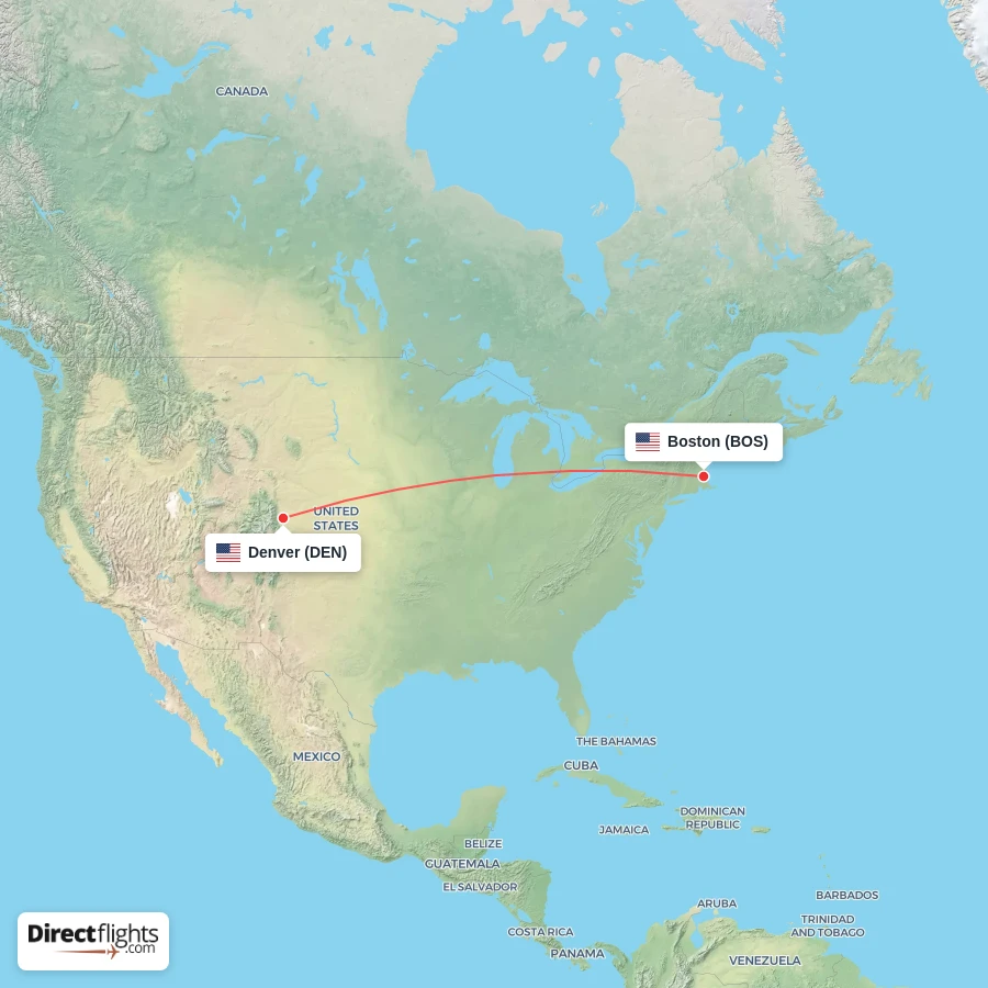 BOS - DEN route map