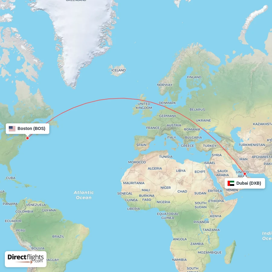 BOS - DXB route map