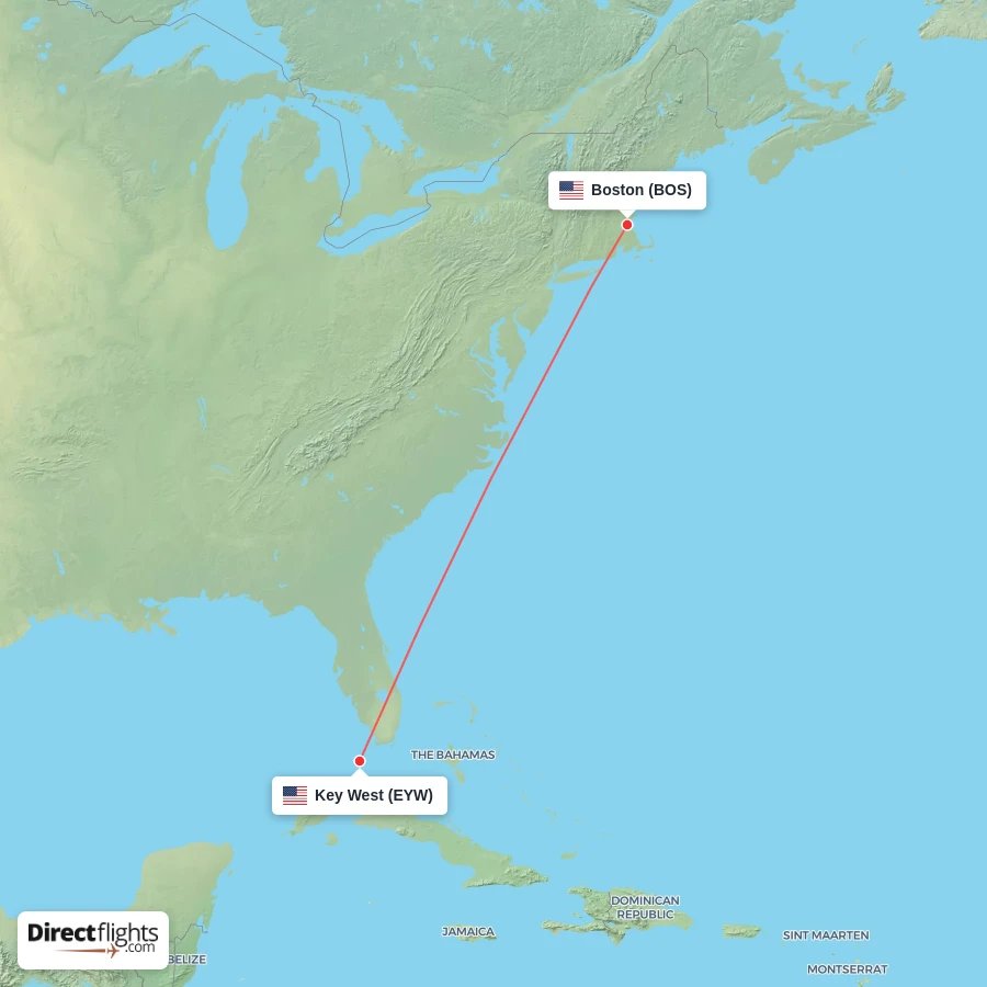 BOS - EYW route map