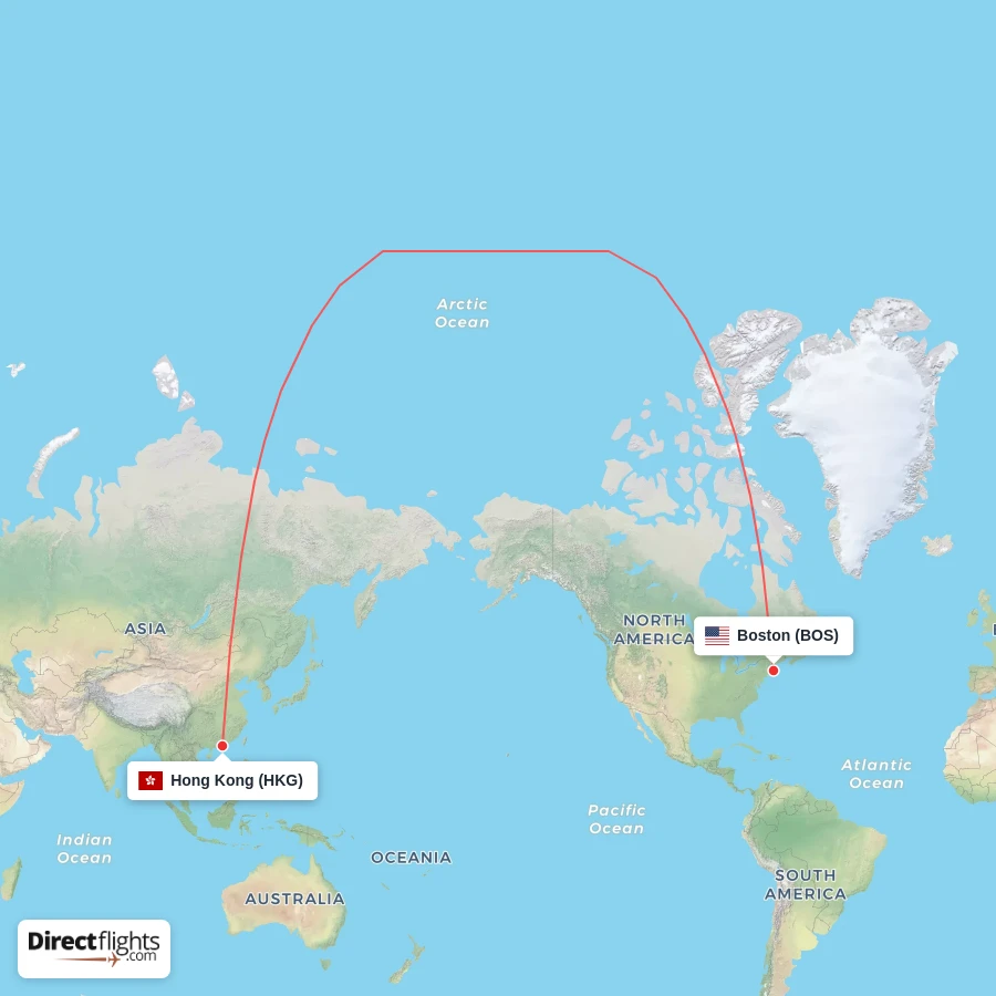 BOS - HKG route map
