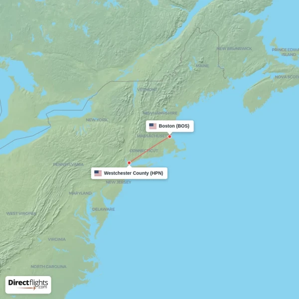 Boston - Westchester County direct flight map