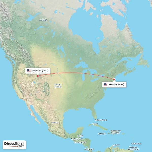 Boston - Jackson direct flight map