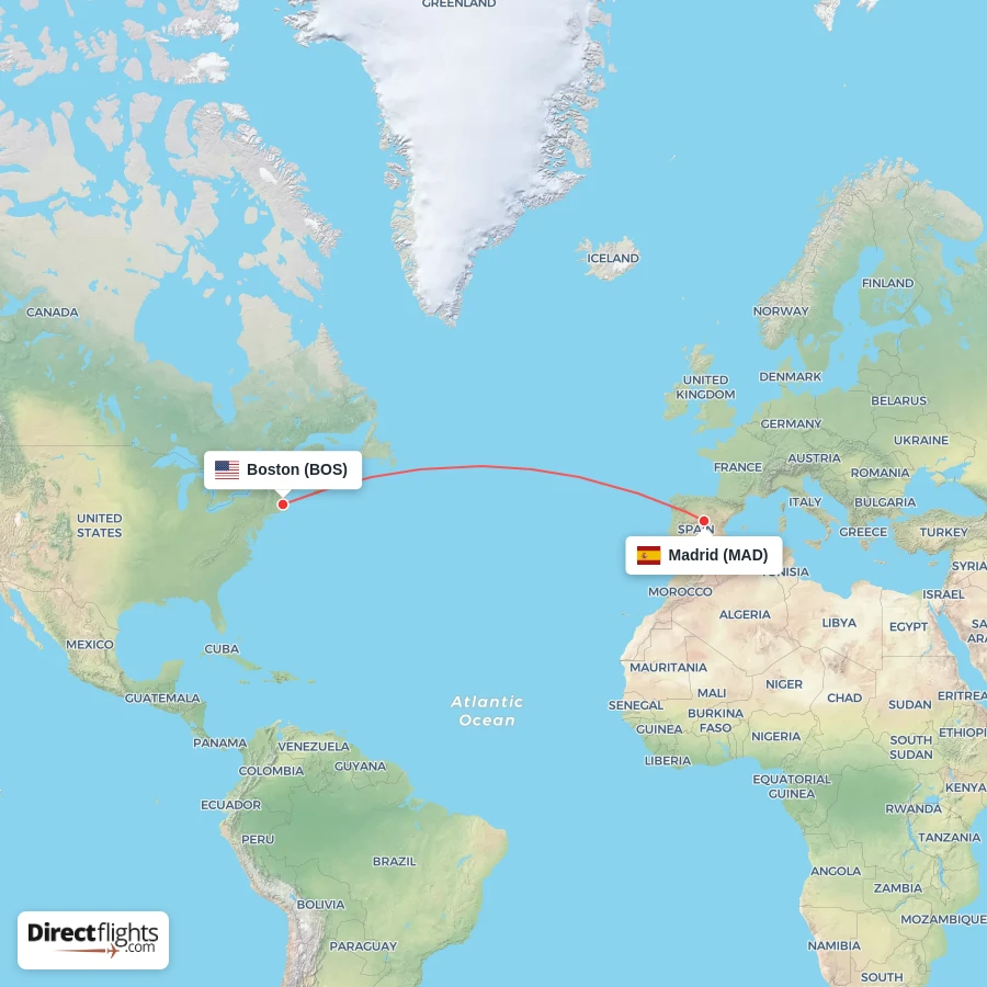 BOS - MAD route map
