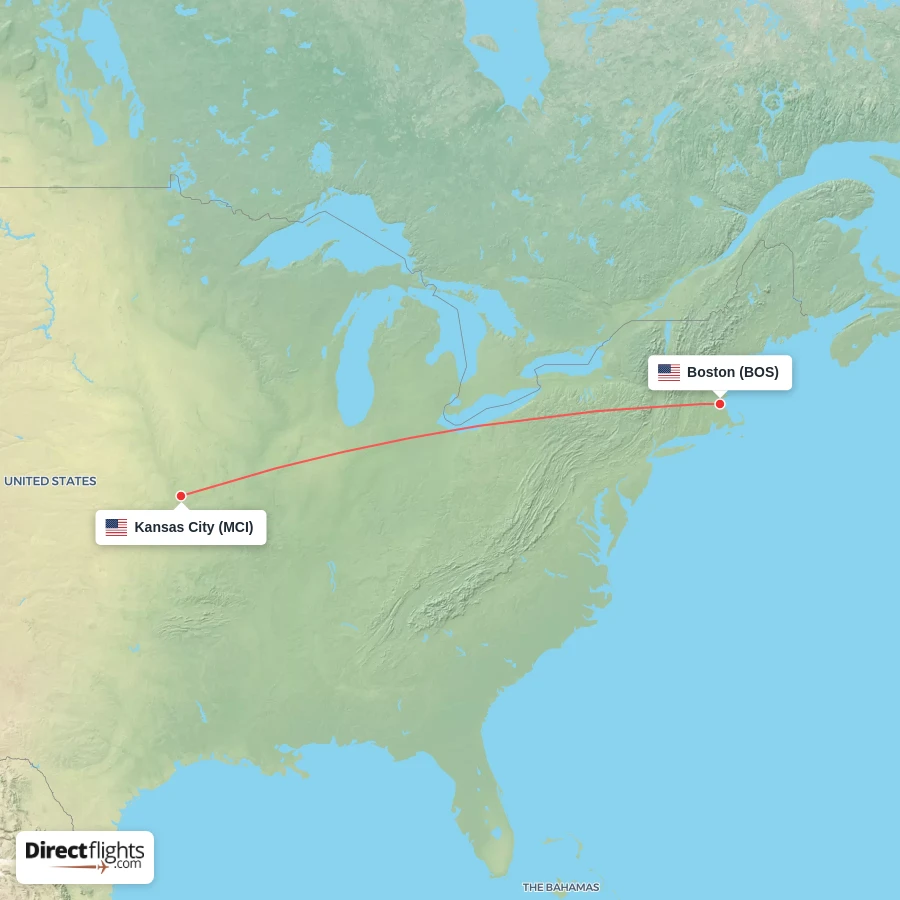 BOS - MCI route map