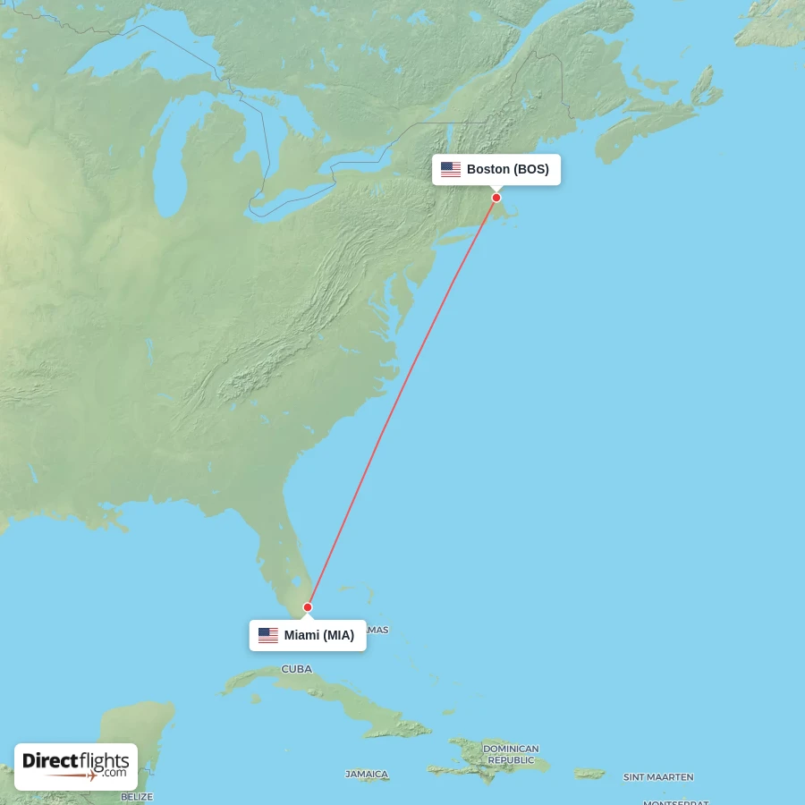 BOS - MIA route map
