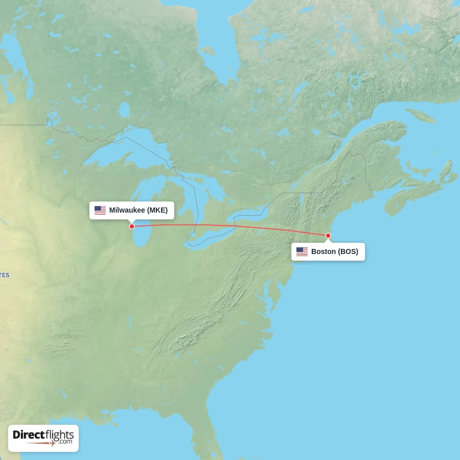 BOS - MKE route map