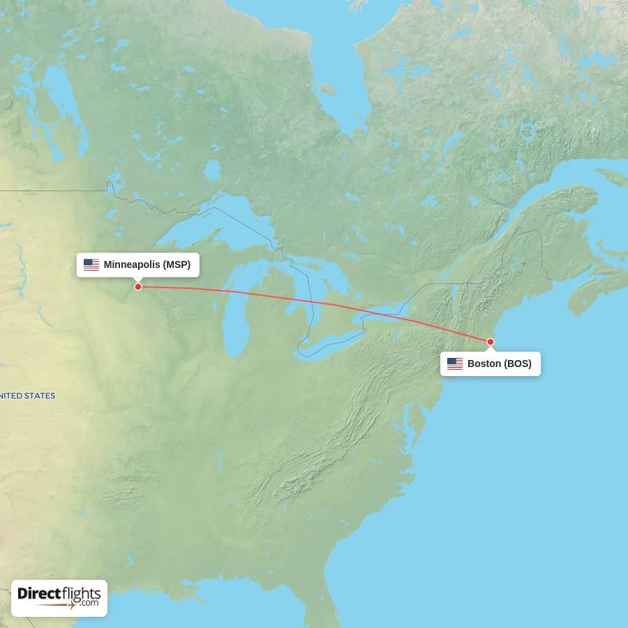 BOS - MSP route map