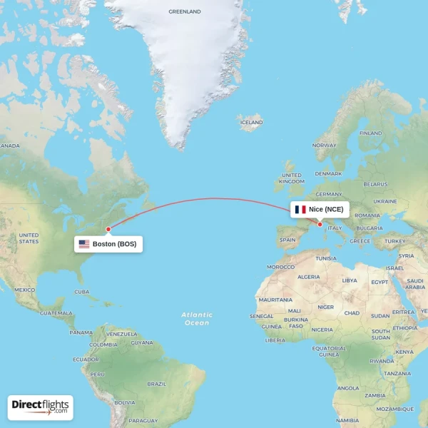 Boston - Nice direct flight map