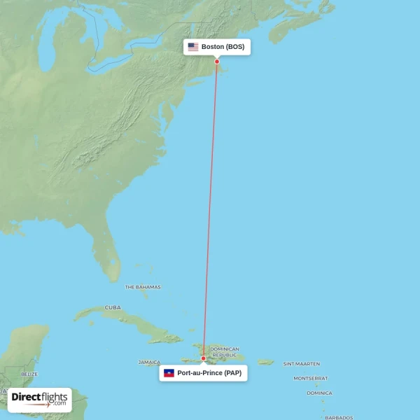 Boston - Port-au-Prince direct flight map