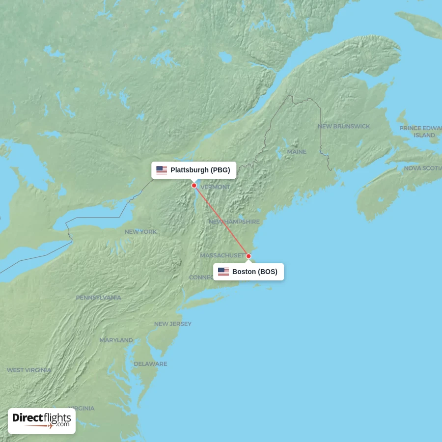 BOS - PBG route map