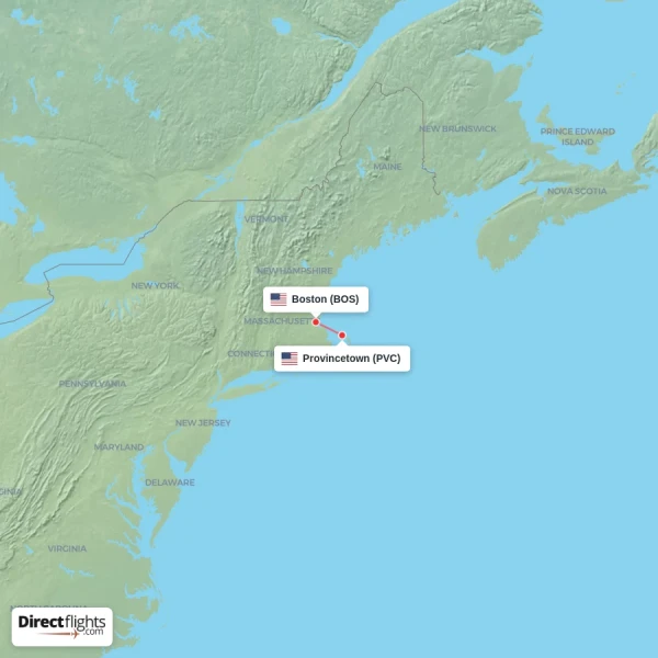 Boston - Provincetown direct flight map