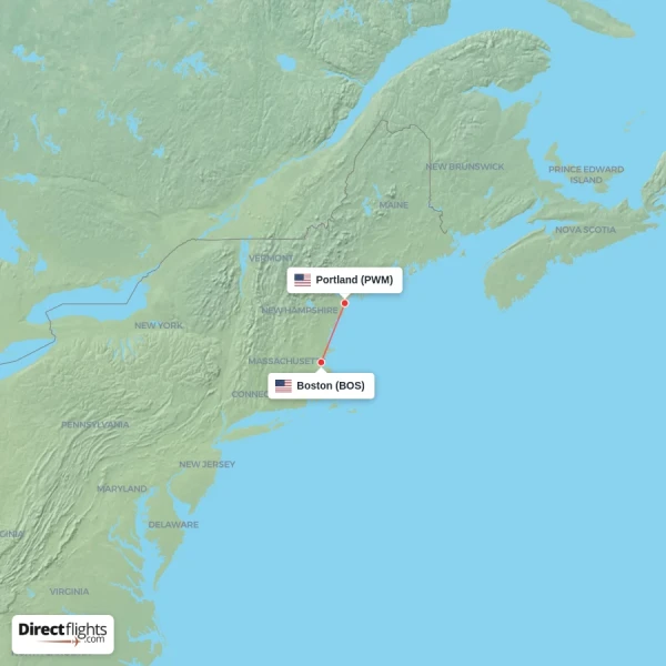 Boston - Portland direct flight map