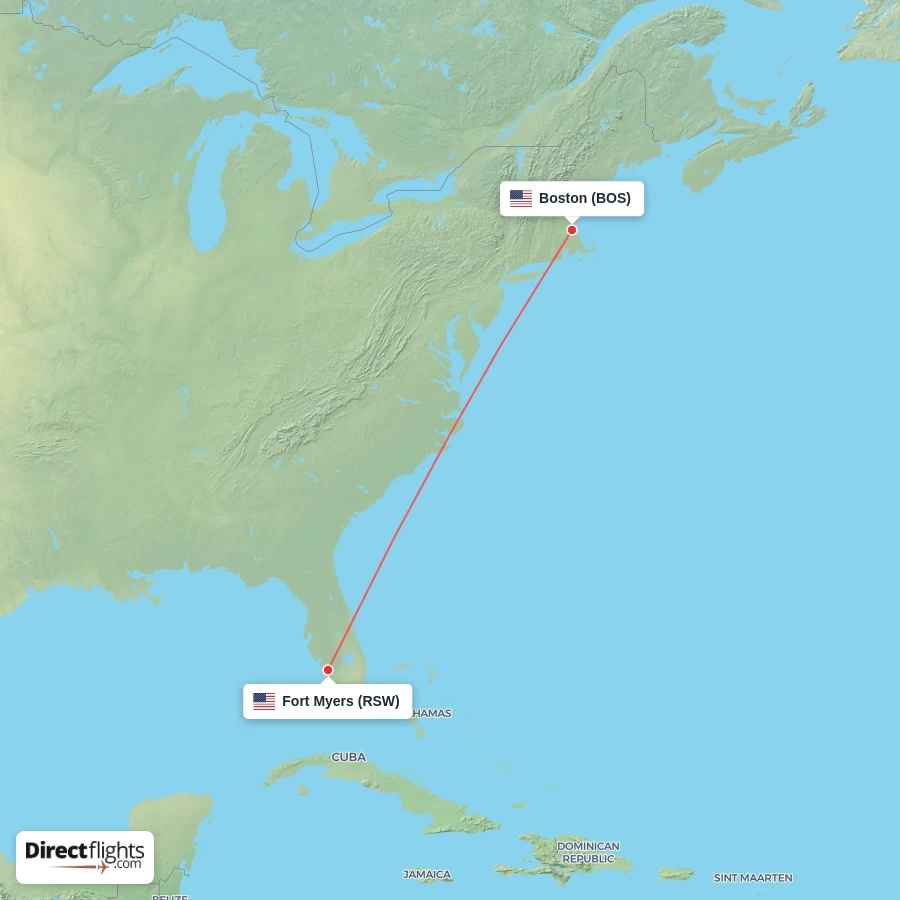 BOS - RSW route map