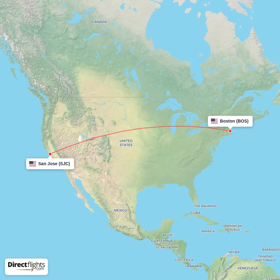 BOS - SJC route map