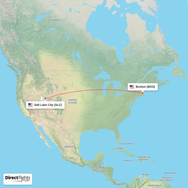 Boston - Salt Lake City direct flight map