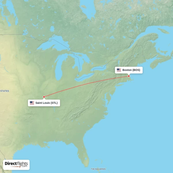 Boston - Saint Louis direct flight map