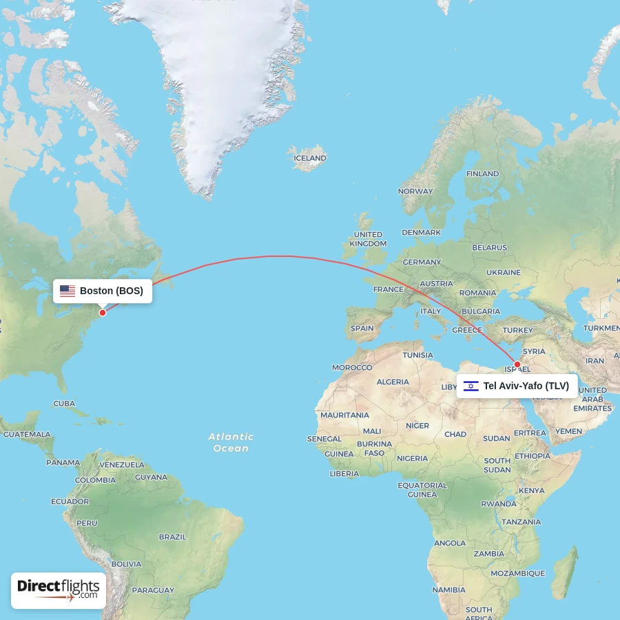 BOS - TLV route map