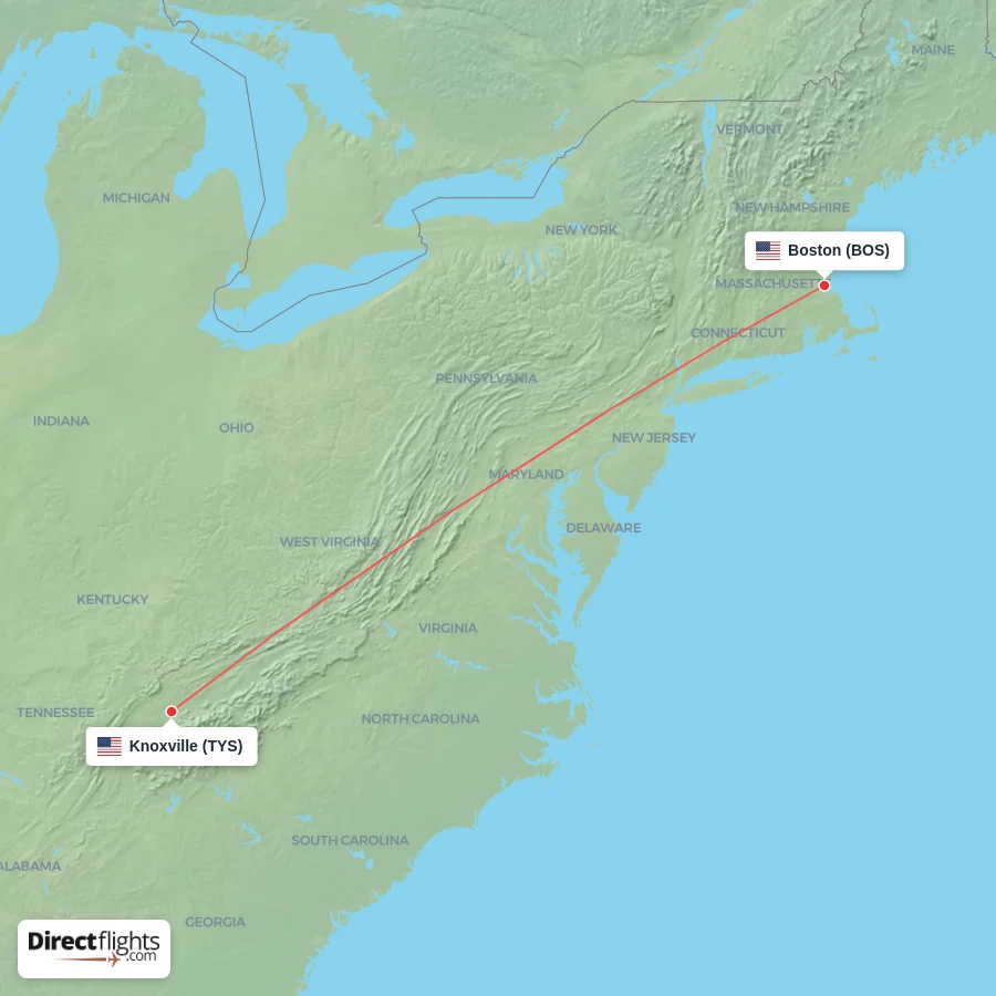 BOS - TYS route map