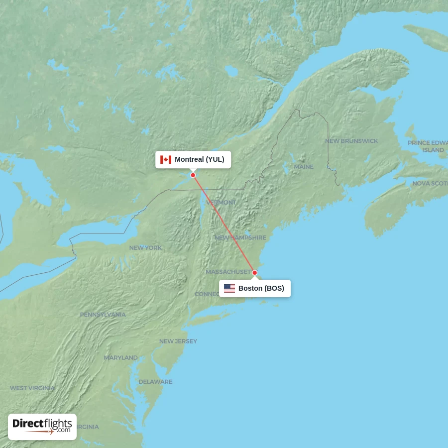 BOS - YUL route map
