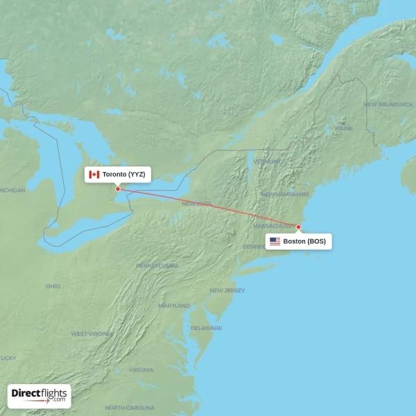 Boston - Toronto direct flight map