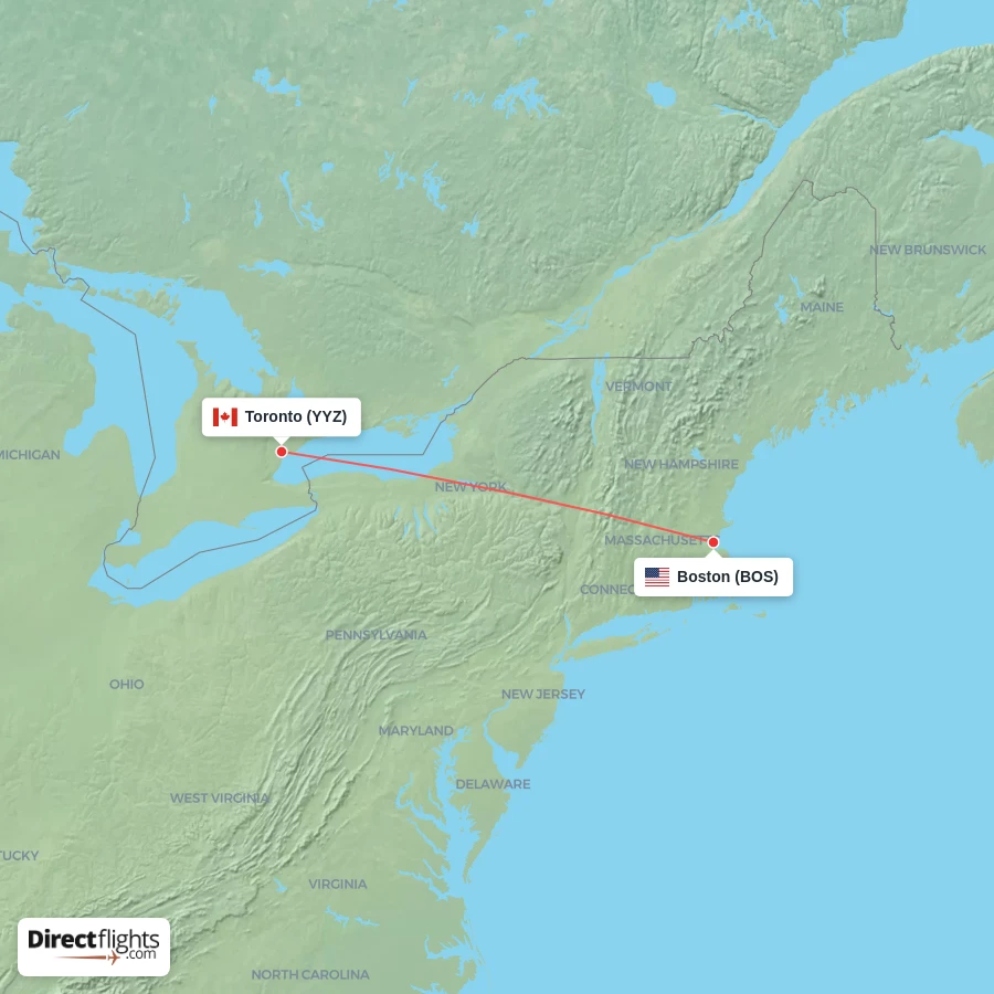 BOS - YYZ route map