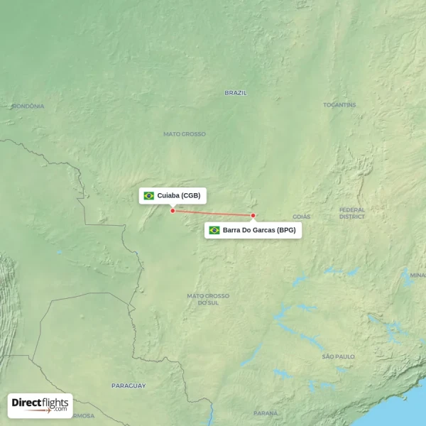 Barra Do Garcas - Cuiaba direct flight map