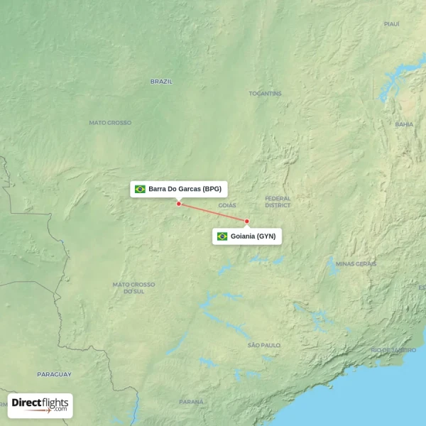 Barra Do Garcas - Goiania direct flight map