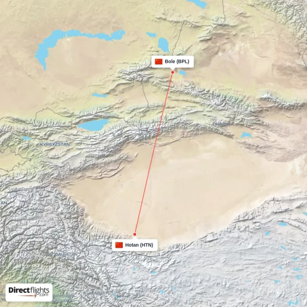Bole - Hotan direct flight map