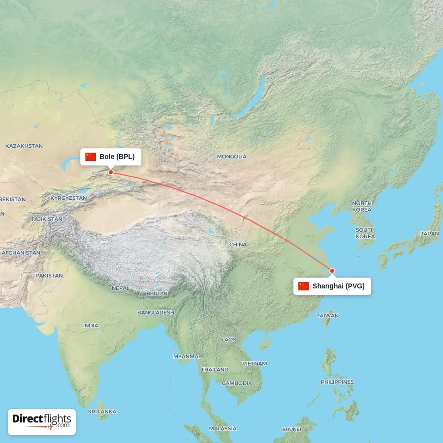 BPL - PVG route map