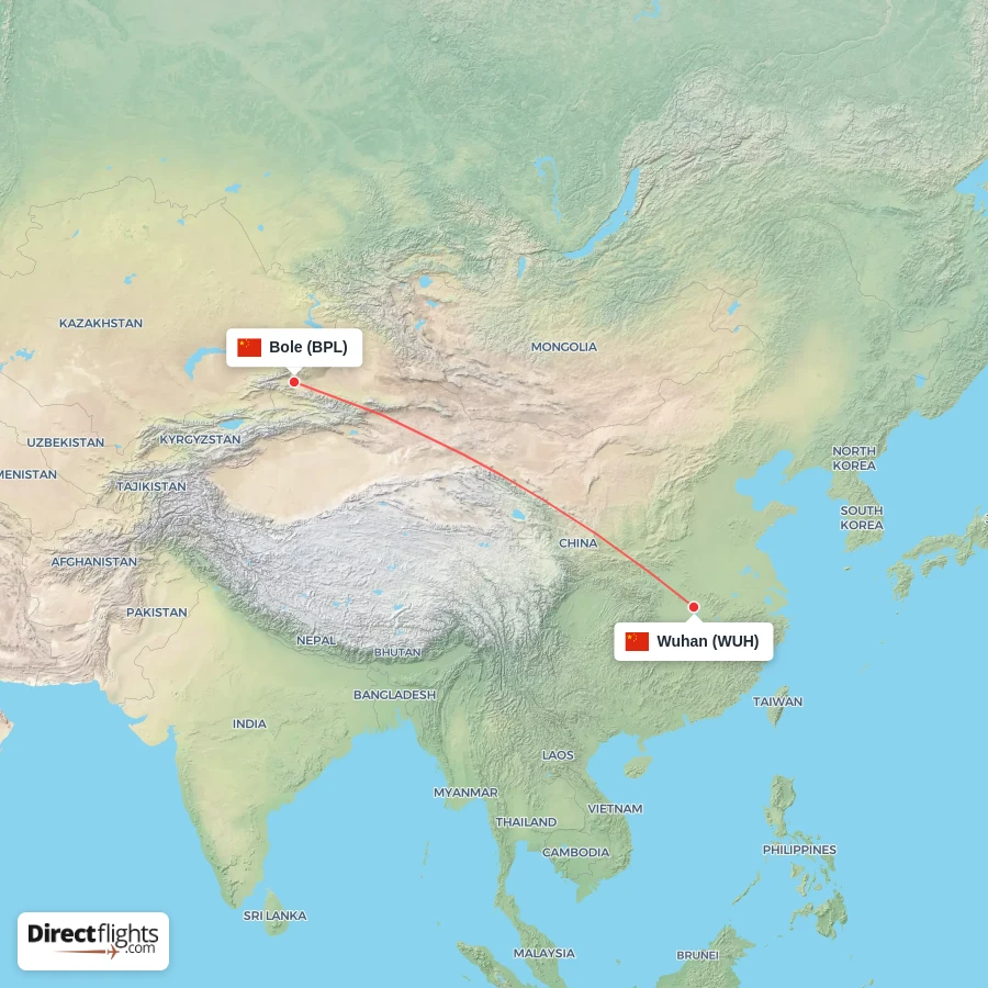 BPL - WUH route map