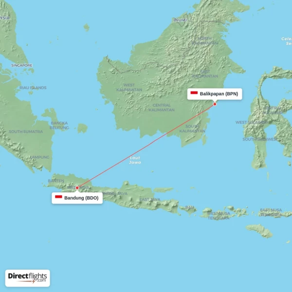 Balikpapan - Bandung direct flight map