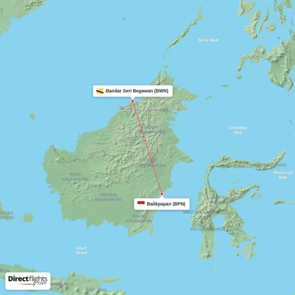 Balikpapan - Bandar Seri Begawan direct flight map