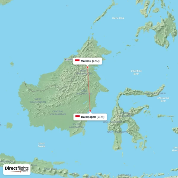 Balikpapan - Malinau direct flight map